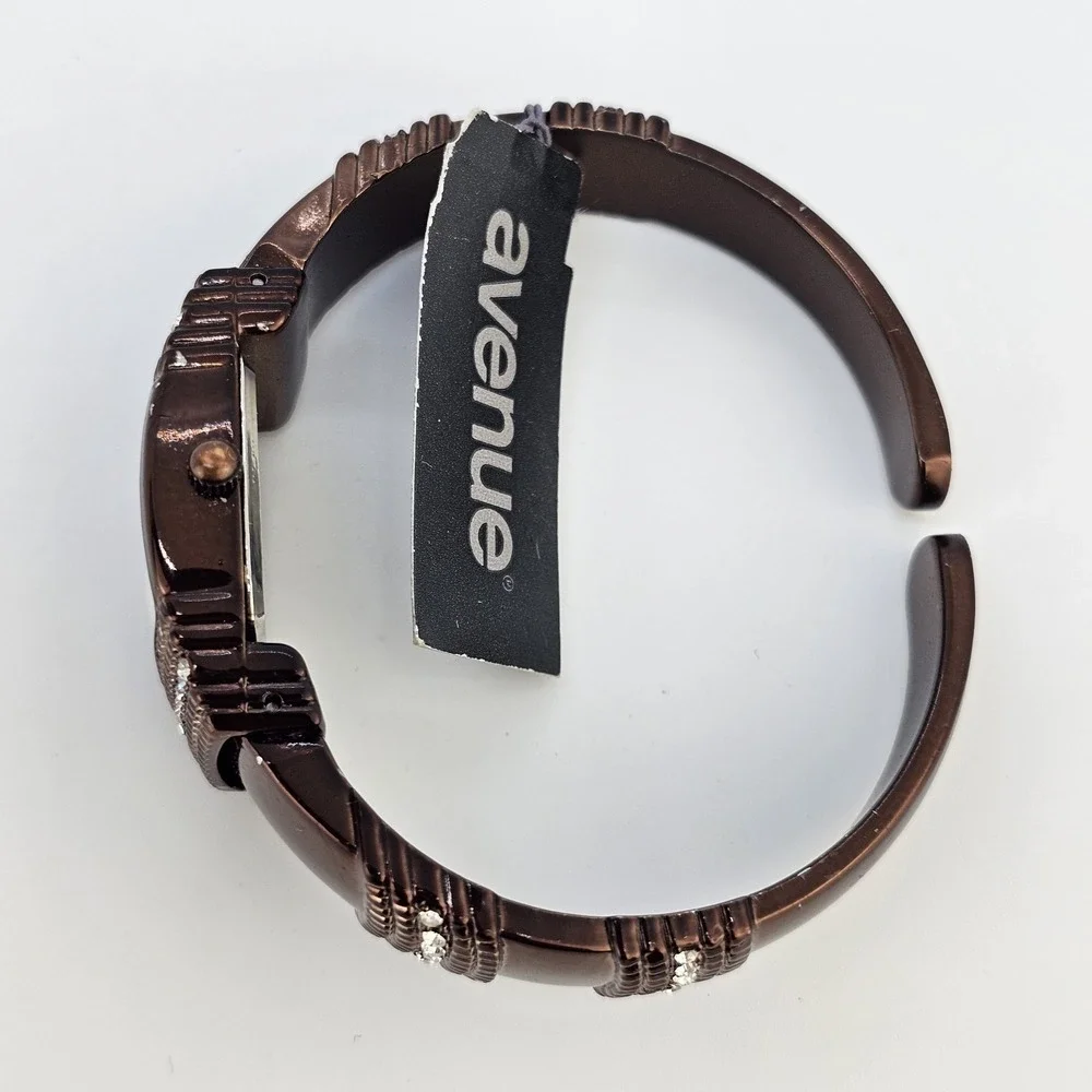 Avenue Open Cuff Watch Women 20MM Cream Dial Brown Bands 5.5" NEW Battery - Picture 9 of 11